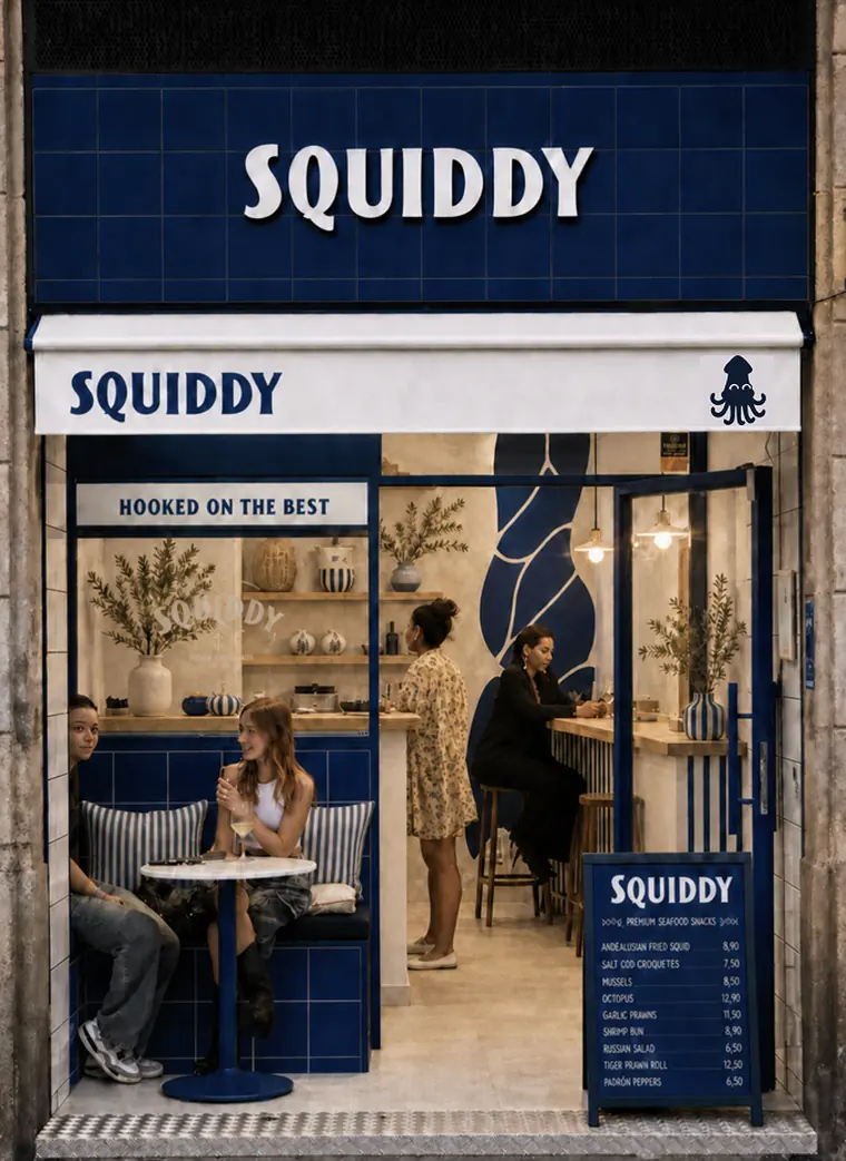 Squiddy storefront, direction 2: Navy & Cream