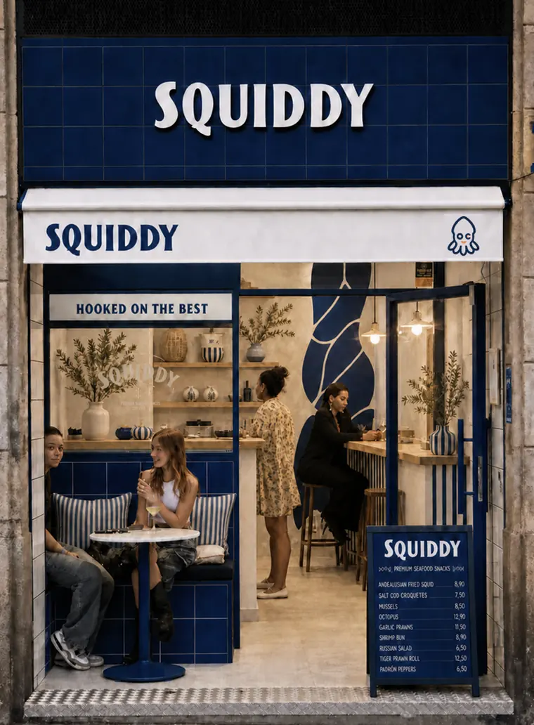 Squiddy storefront, direction 3: Navy & Cream / solid
