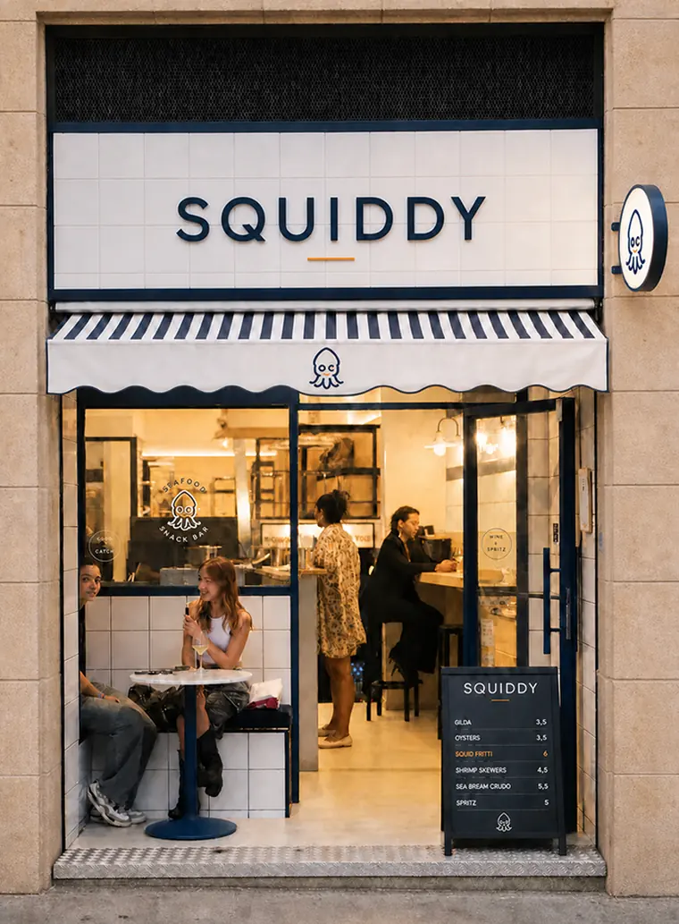 Squiddy storefront, direction 5: Tiles & Stripes / light