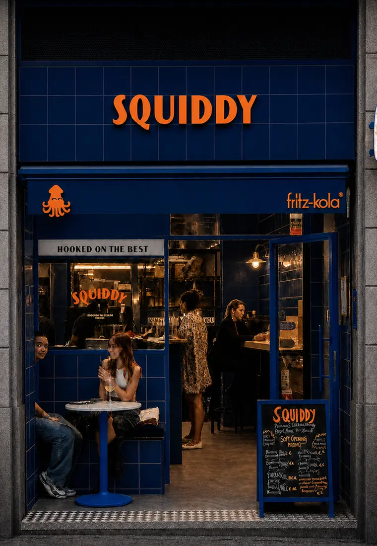 Squiddy storefront, direction 1: Signal orange